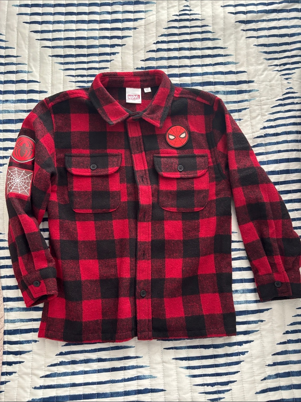 Marvel Red & Black Plaid Button-Front Shirt Jacket